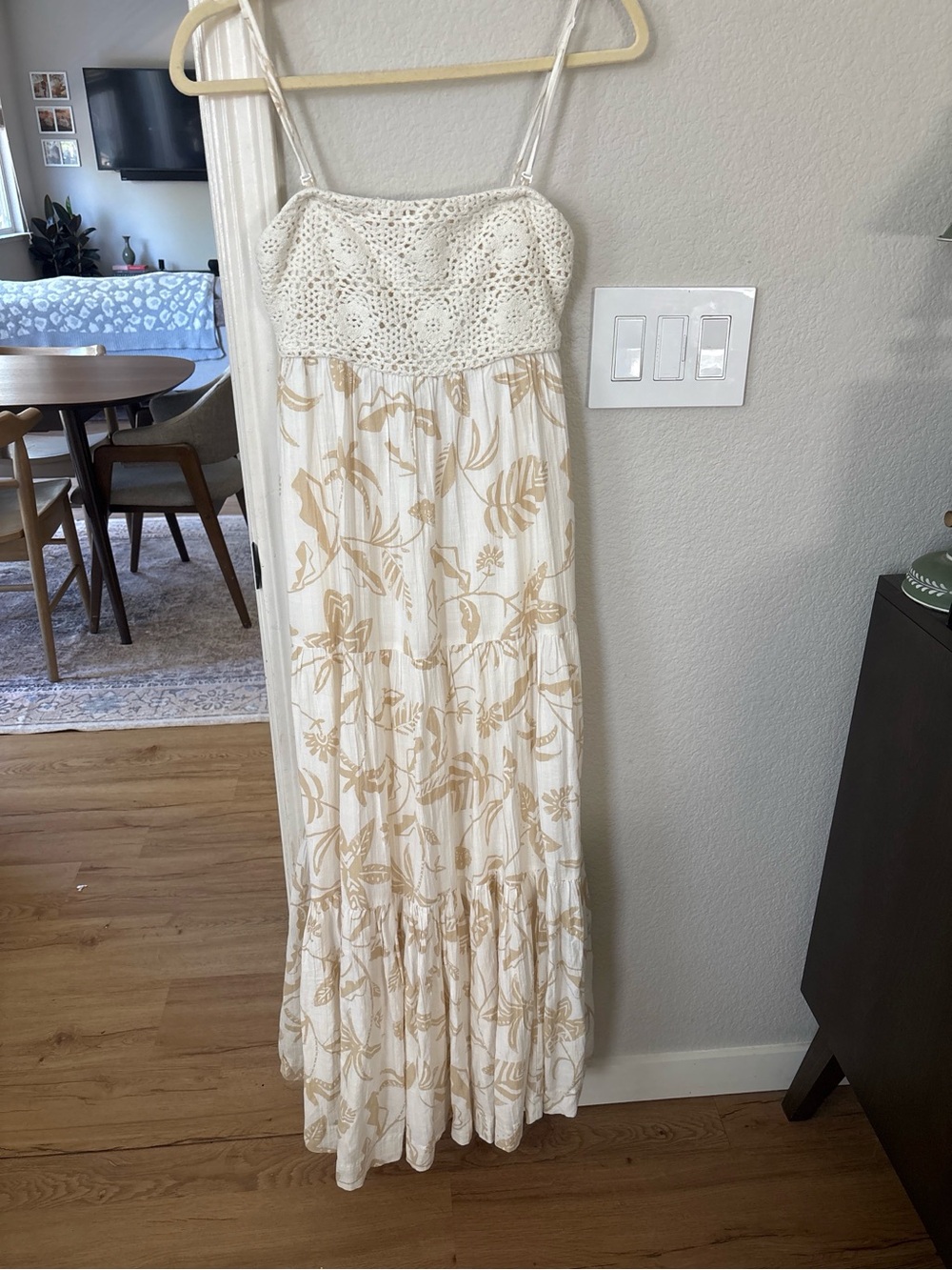 American Eagle Outfitters Cream Maxi Dress with Tan Floral Print